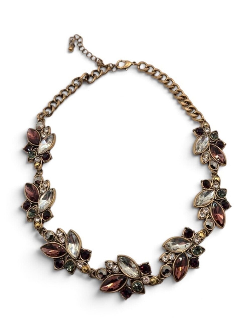 Vintage Sparkly Crystal Statement Necklace – Antique Gold Tone
